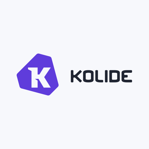 Logo with a purple hexagon containing a white "K" next to the word "KOLIDE" in black text on a light gray background.